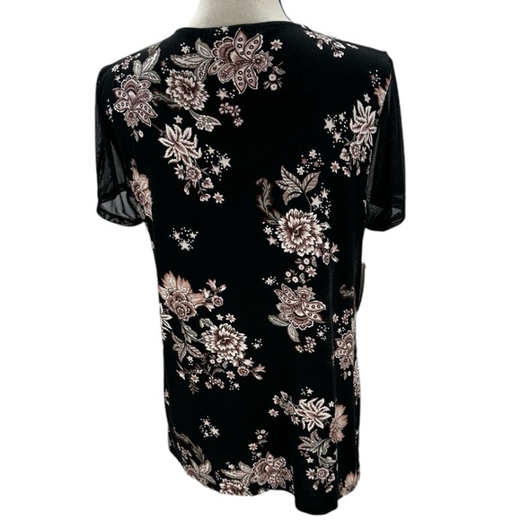 Gypsies & Moondust Short Sleeve Floral Print Lace Up Neck Tunic  - Black - Large - Picture 3 of 12